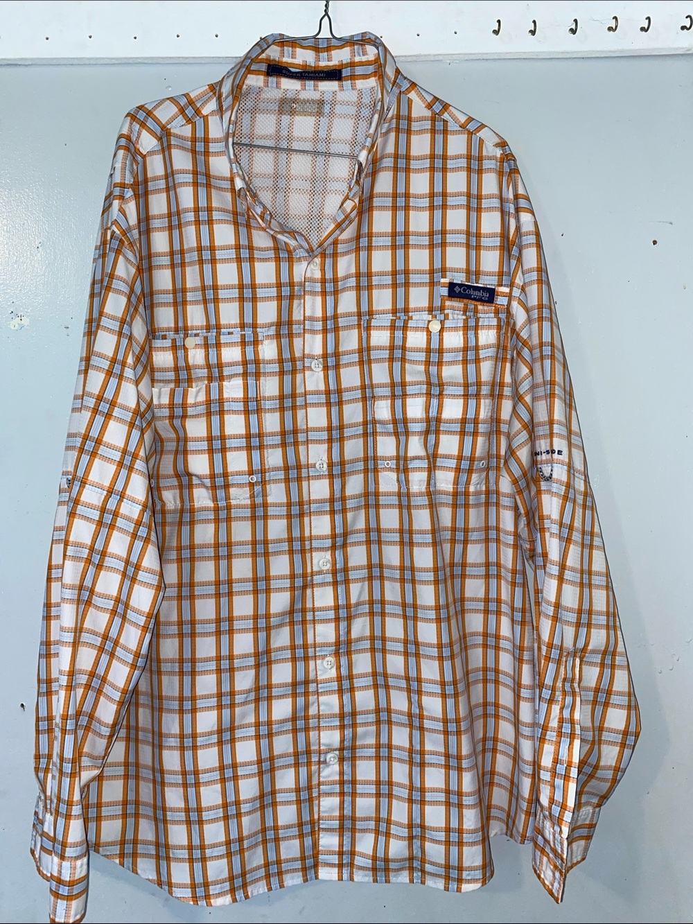 Columbia Men's White and Orange Plaid Button-Down Shirt